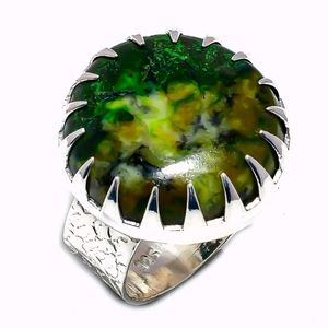 New Unique Green Jasper 925 Silver Ring. Size 8
